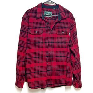 Woolrich Shacket Cotton Red Heavy Flannel Shirt Red Grid Plaid XL